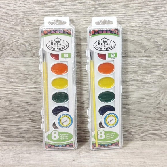 Royal Langnickel Watercolor Set 8 Washable Semi-Moist Water Color W/Brush Kit - Picture 2 of 6